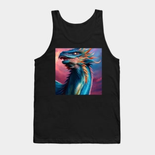 Intricate Rainbow Blue Scaled Dragon at Sunset Tank Top